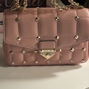 Michael Kors Pink and Gold Quilted Shoulder Bag